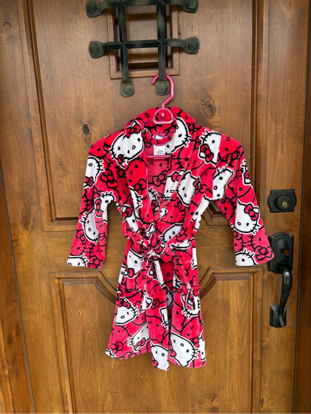 Hello Kitty Red and White Plush Kids Robe with Bow Print